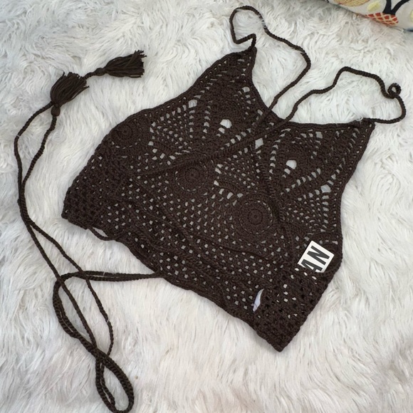 Out From Under • Chocolate Brown Crochet Lace Up Top - Picture 5 of 15